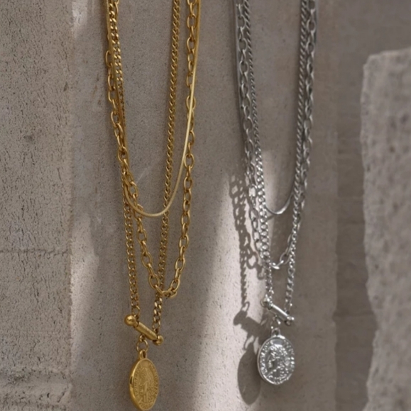 SILVER COIN PENDANT LAYERED NECKLACE ๐โโ๏ธ๐ - Picture 3 of 4